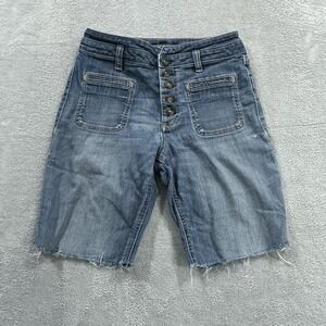 Pilcro and The Letterpress Jean Denim Shorts Women 27 High Rise Cut Off Blue